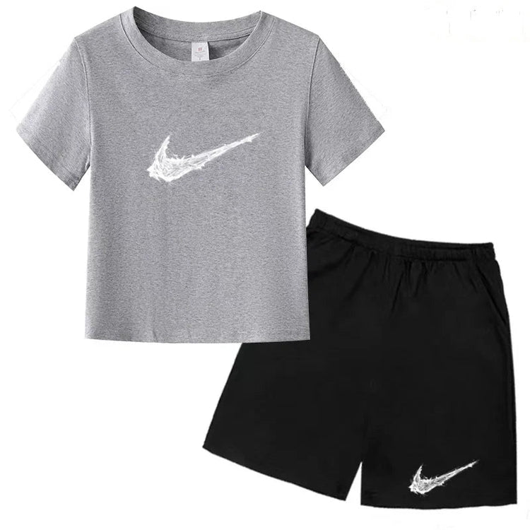 Summer Brand White T-shirt+Shorts Two-piece Set Kids New Clothing Fashion Letter Boy Girl3-13Yrs Sports Short-sleeved Casual Set Khamik Shop Online