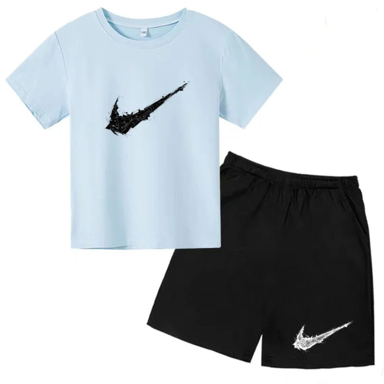 Summer Brand White T-shirt+Shorts Two-piece Set Kids New Clothing Fashion Letter Boy Girl3-13Yrs Sports Short-sleeved Casual Set Khamik Shop Online