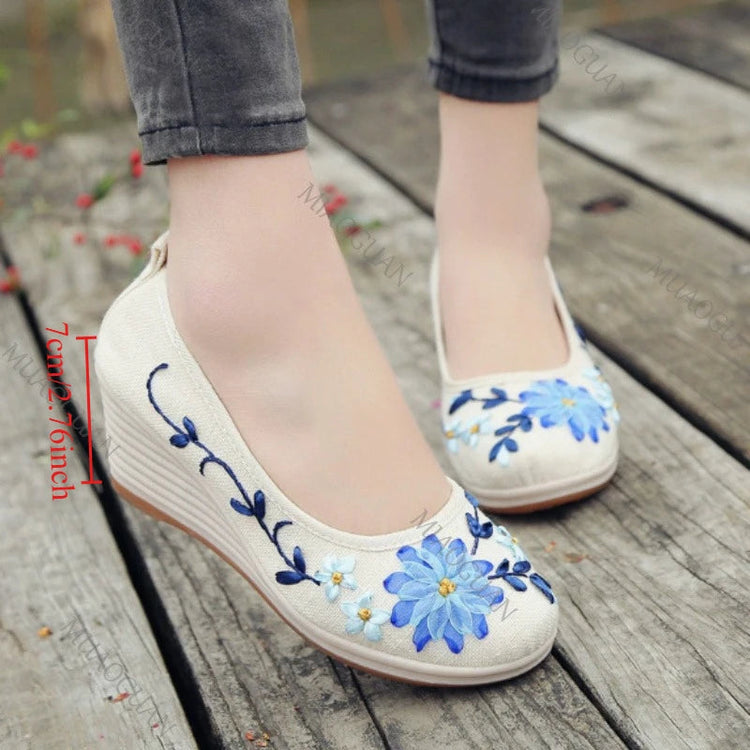 Embroidered Women Comfort Wedge Platform Shoes Fashion Bowknot Ladies High Heels Pumps Vintage Ethnic Female Heeled  Footwears Khamik Shop Online