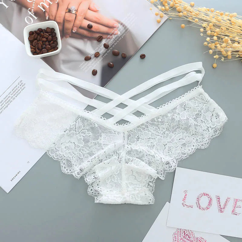 New Arrive Women Sexy Lace Panties Ladies Cross Strap Flower Lace Lingerie Female Briefs Thongs G-String Lingerie Sexy Underwear