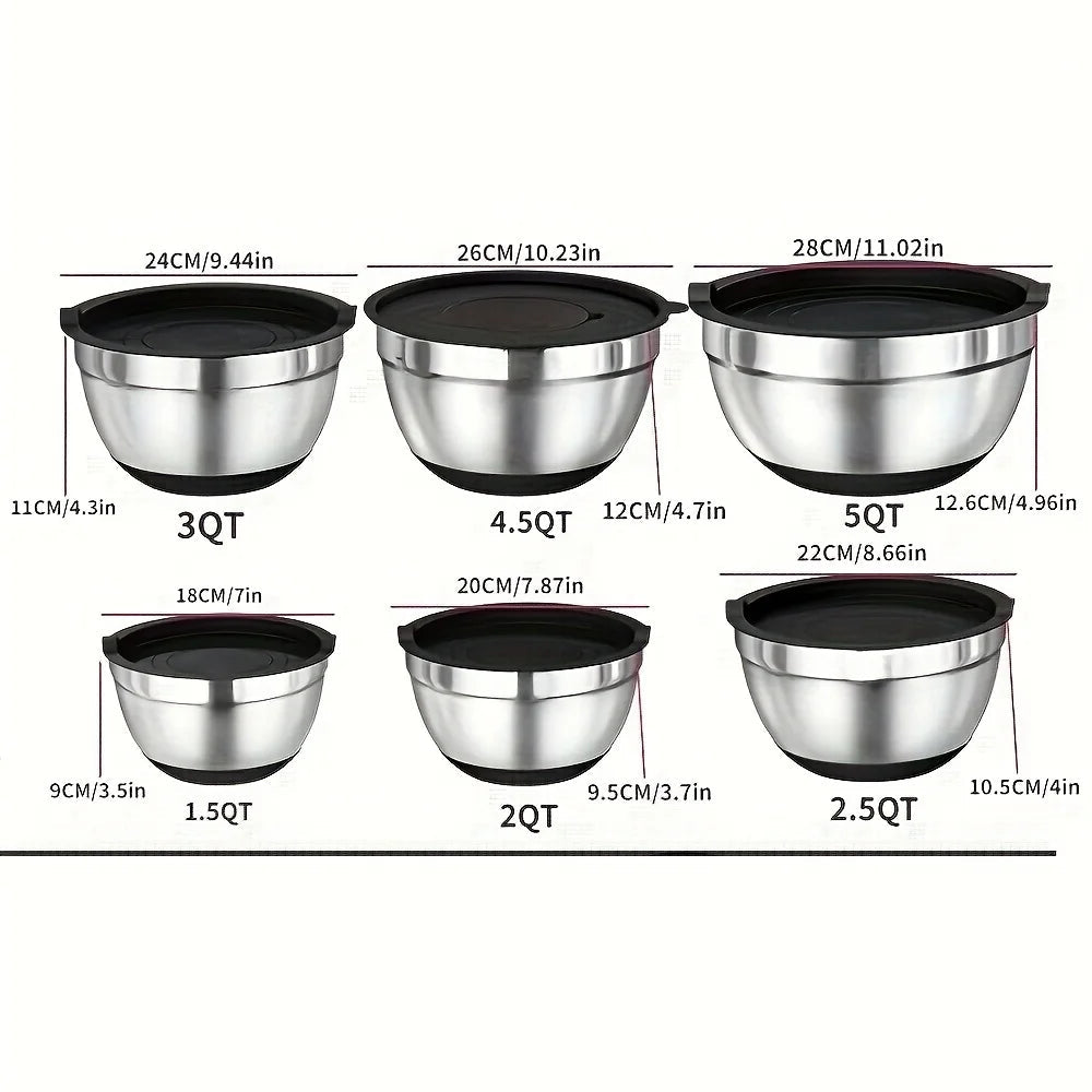 17pcs, Stainless Steel Mixing Bowl Set Mixing Bowls With Lids Grater Attachment, Non-Slip Kitchen Gadget Set, Mixing And Serving Khamik Shop Online