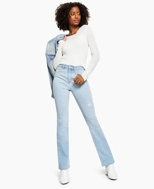 Style & Co High Rise Vintage Classic Distressed Boot Cut Jeans Amber Chrysippus