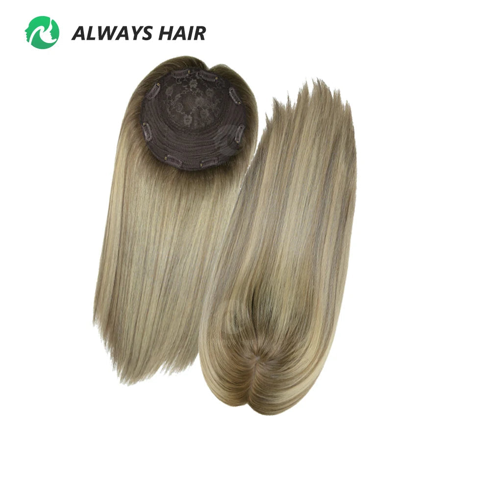 14 Inches Mogolian Cuticle Remy Hair Topper Silky Straight 8x8” Jewish Kosher Human Hairpieces Topper Free Style 120% Density Khamik Shop Online