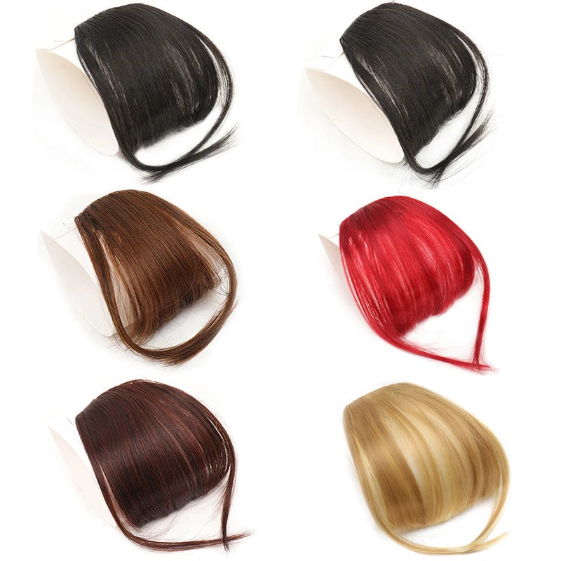Synthetic Hair Clip In Bangs Brown Colored Invisible Front Fringes Clip in Hair Air Bangs Natural Black Fake Hair Bangs For Girl Khamik Shop Online