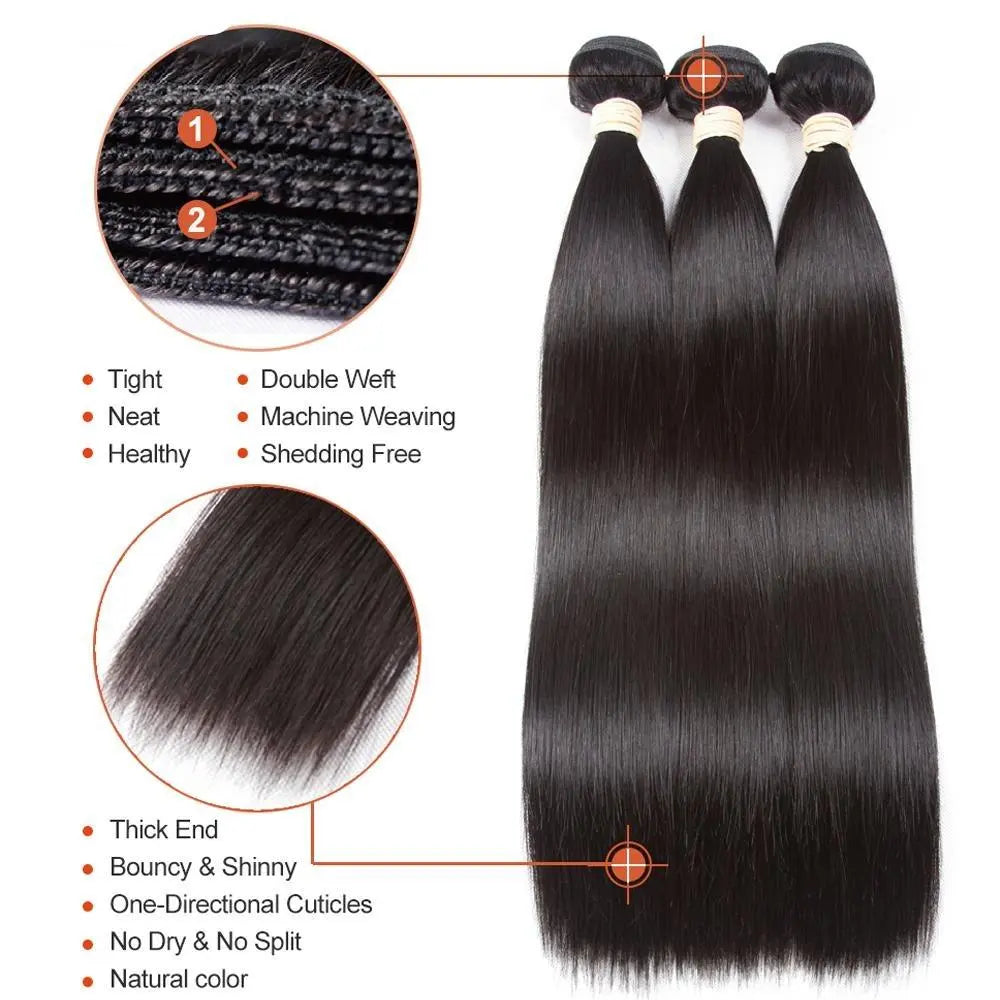 BeuMax 10A Grade 3/4 Straight Hair Bundles with 2x6 Closure Brazilian Cerise Alfie