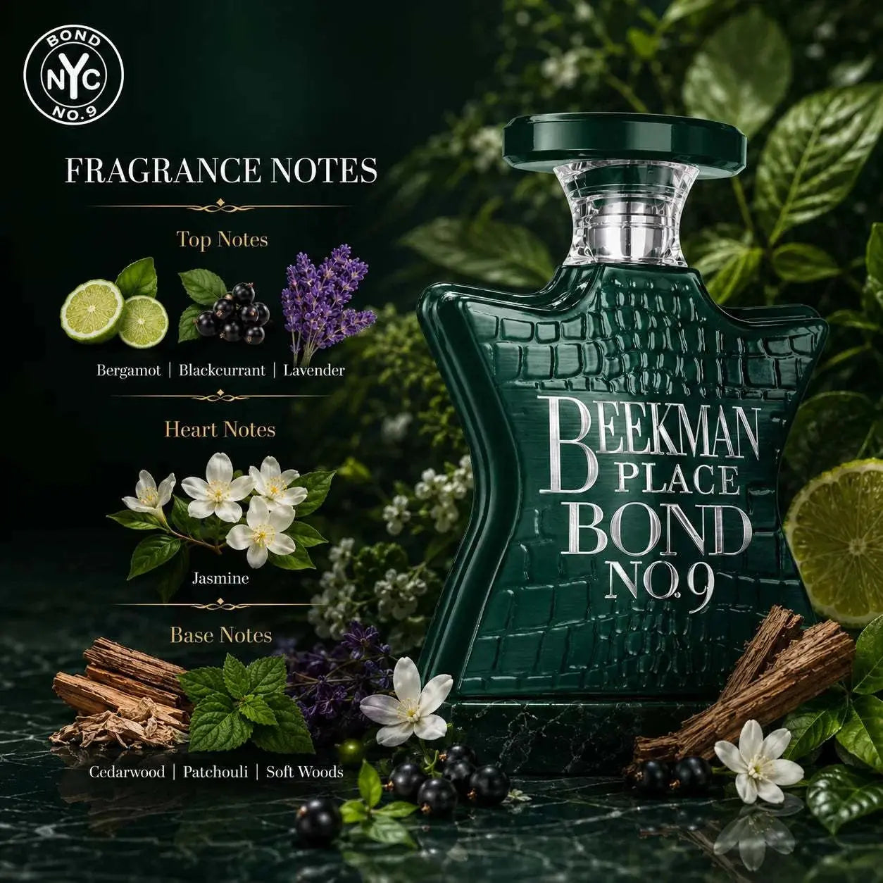 Bond No.9 Beekman Place Eau De Parfum 100ml for Men Long Lasting Luxury Niche Perfume Spray Fresh Citrus Lavender Blackcurrant Jasmine Woody Amber Musk Daily Wear Travel Gift Khamik Shop Online
