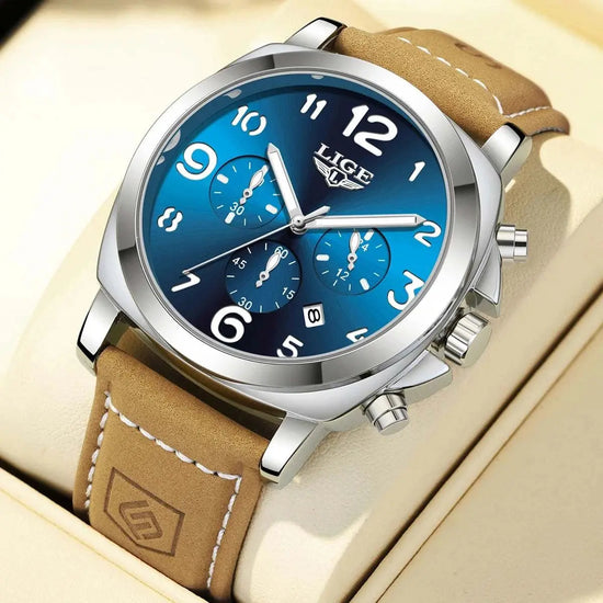 LIGE Casual Outdoor Quartz Man Watch Fashion Sport Waterproof Luminous Auto Date Leather Strap Wristwatch for Men Male Gifts Box Khamik Shop Online