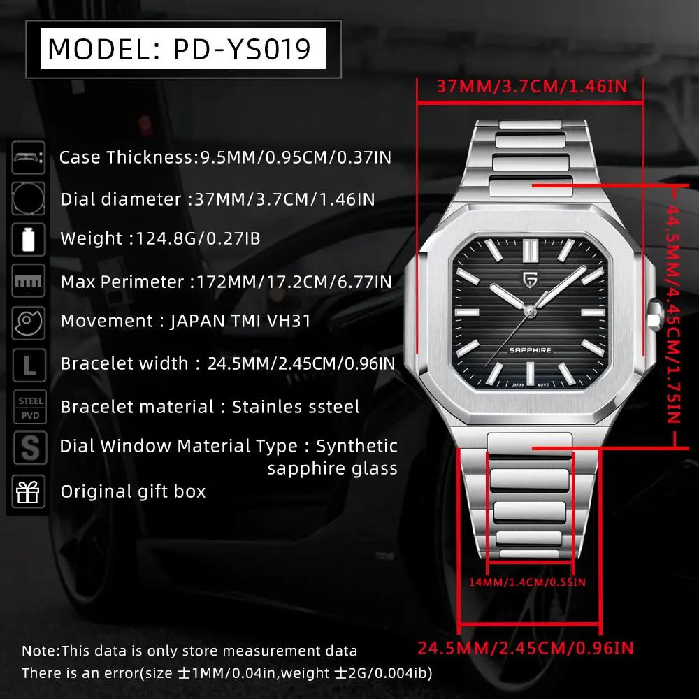 PAGANI DESIGN Fashion Square Business Quartz Men&