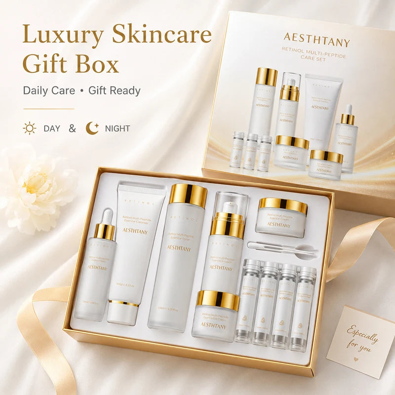 7PCS Retinol Multi-Peptide Skincare Set Hydrating Face Care Routine Gift Box Toner Cleanser Essence Cream Mask for Smooth Glow Khamik Shop Online