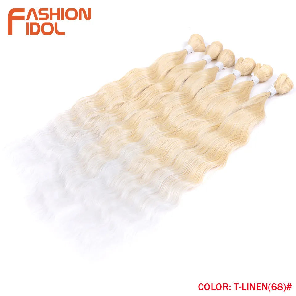 FASHION IDOL Water Wave Hair Bundles Synthetic Hair Extensions Ombre Blonde Hair Weave Bundles 6pcs 20" High Temperature Fiber Khamik Shop Online