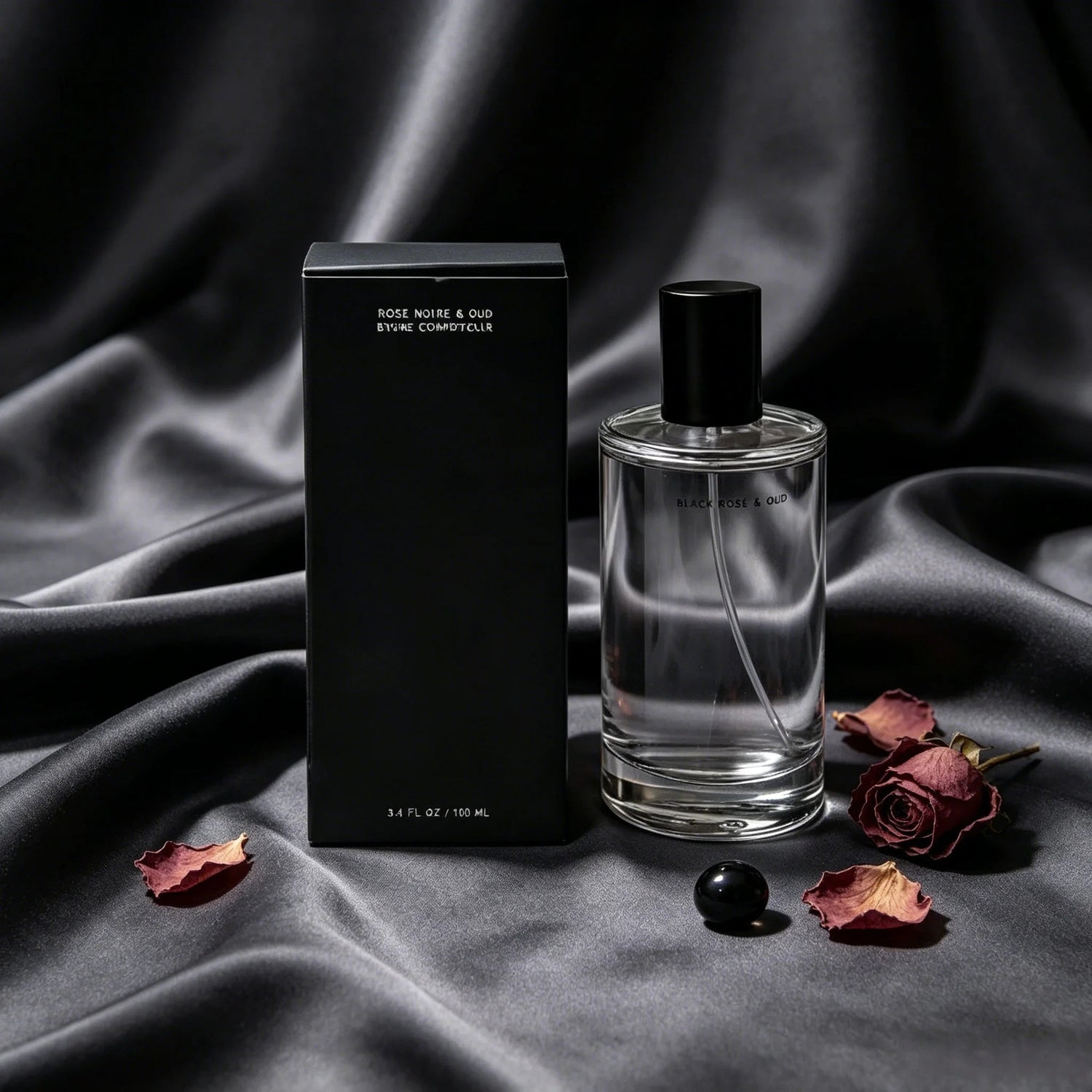 Black Rose & Oud Unisex Eau de Parfum Dark Elegant Floral Oud Woody Scent Minimalist Clear Cylinder Bottle Matte Black Cap Simple Black Gift Box Long Lasting Neutral Luxury Fragrance Premium Holiday Gift for Men and Women Khamik Shop Online