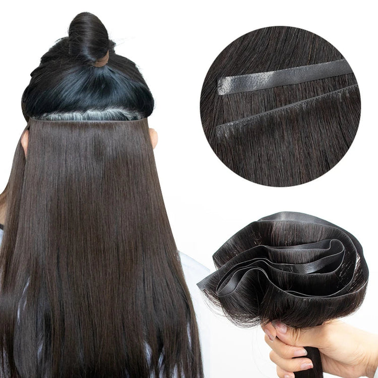 Invisible Long Tape PU Weft Human Hair Bundles Real Natural Hair Seamless & No-Glue Injected Tape In Hair Extensions Thick Ends Khamik Shop Online