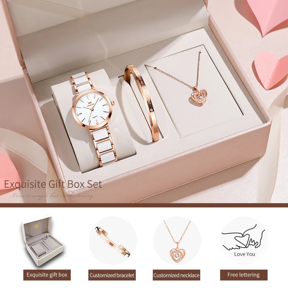 OLEVS Women Watch 5877 Luxury Elegant Quartz Watch Waterproof Luminous Ceramic Strap Ladies Watch Bracelet Set Gift Box Reloj Khamik Shop Online