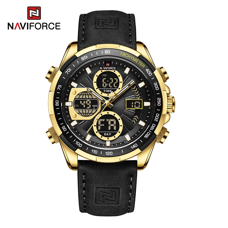 2022  Sport Watches for Men Strong Luminous Dual Display Waterproof Quartz Genuine Leather Wristwatch Relogio Masculino