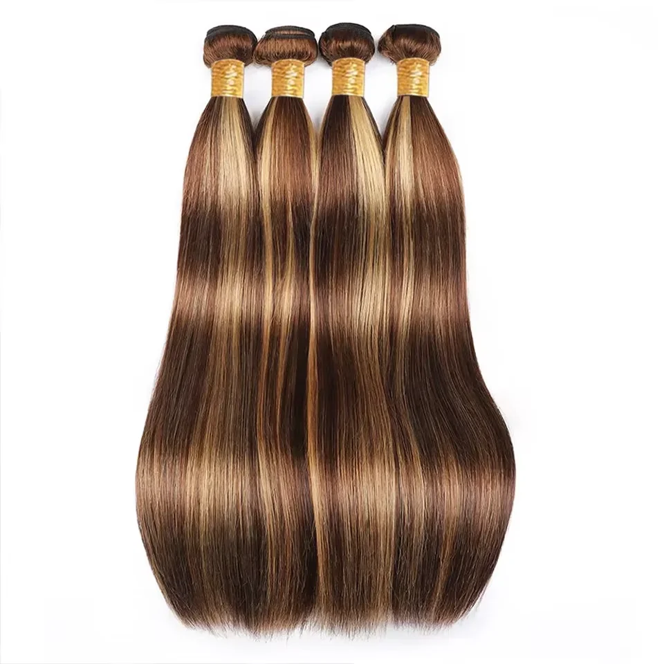 Human Hair Weaves Highlight Straight 1/3 Bundles P4/27 Honey Blonde Brown For Women Brazilian Straight Bundles Human Hair Virgin Khamik Shop Online