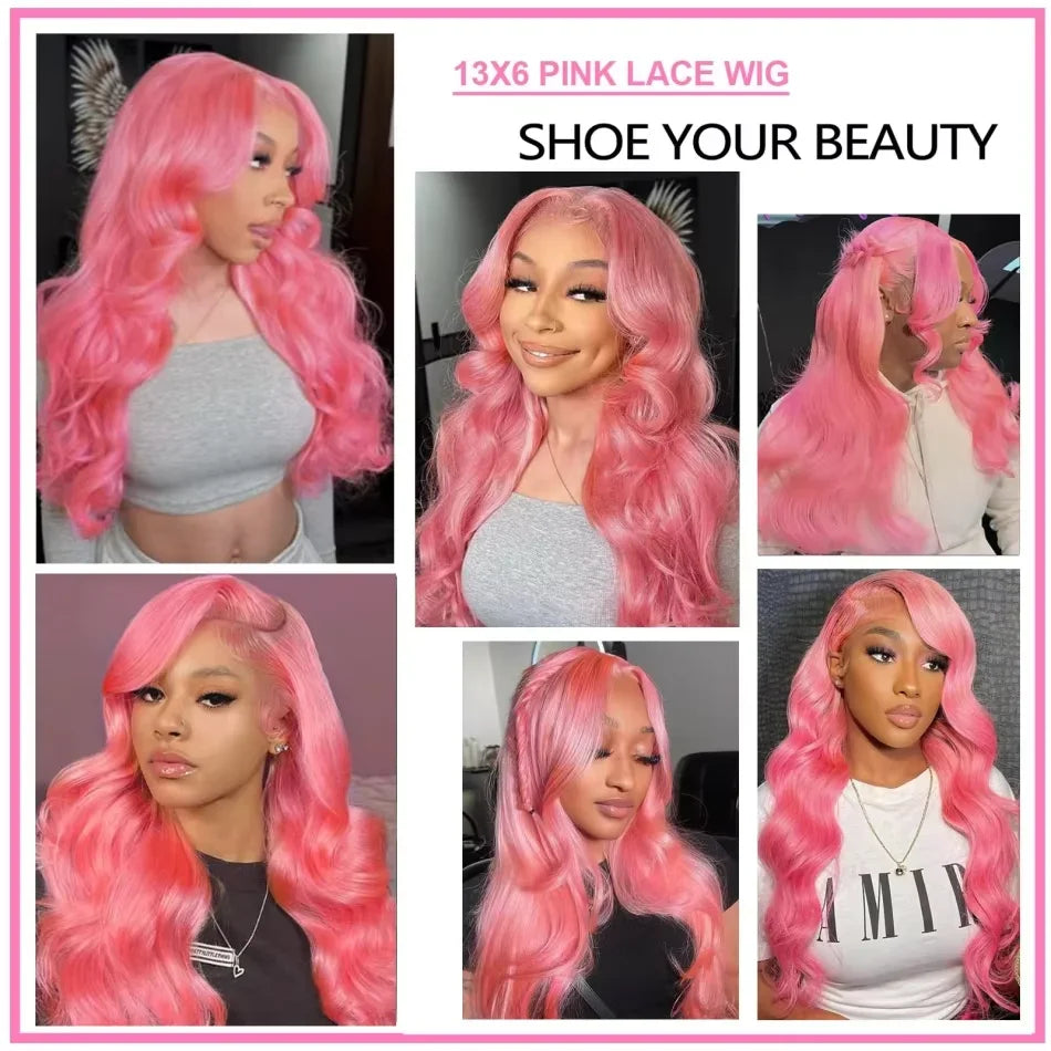 13x4 Body Wave Light Pink Lace Front Wig Brazilian Human Hair Wigs Colored Wig 13x6 Transparent HD Lace Frontal Wigs For Women Khamik Shop Online