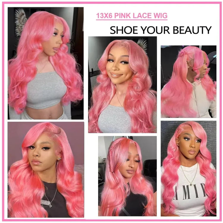 13x4 Body Wave Light Pink Lace Front Wig Brazilian Human Hair Wigs Colored Wig 13x6 Transparent HD Lace Frontal Wigs For Women Khamik Shop Online