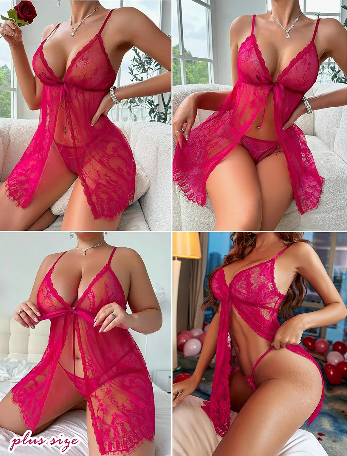 Sexy Lingerie for Women Open Front Lace Babydoll Chemise Negligee