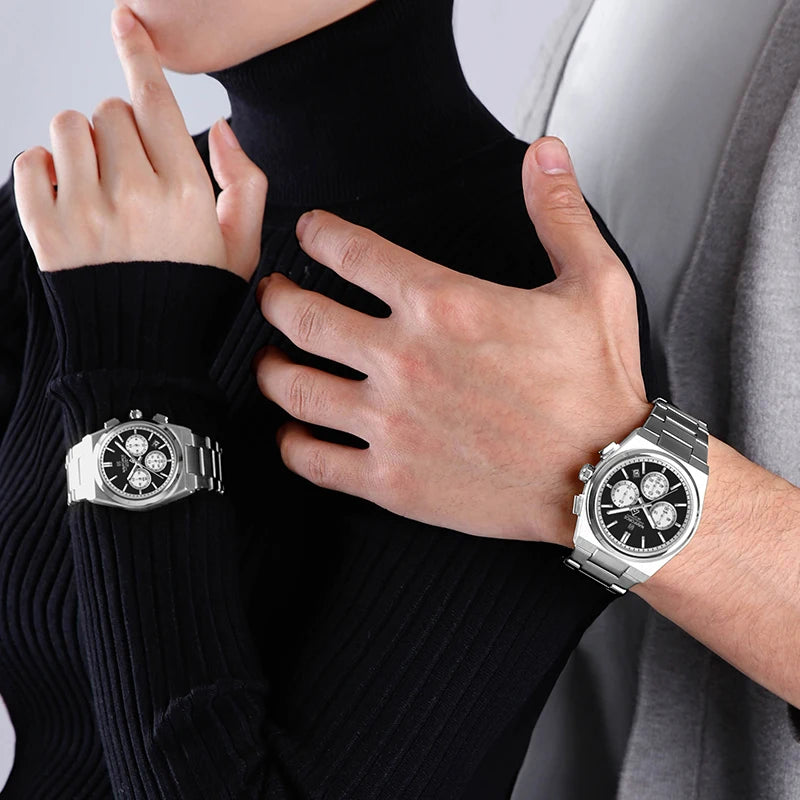 Trend Brand Stainless Steel Couple Watch Quartz Date Display Chronograph for Lovers Waterproof Fashion Wild Wristwatch