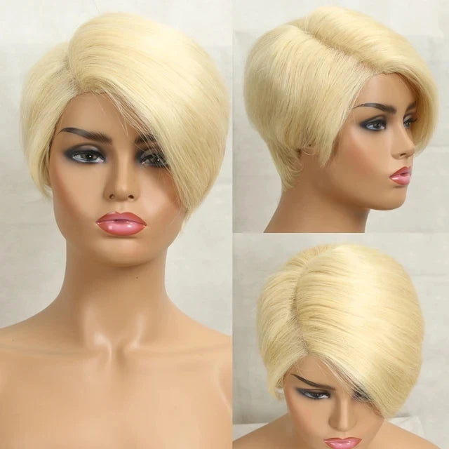 Blond 27 Pixie Cut Bob Wigs Lace Front T Part Human Hair Wigs For Nature Black Dark Brazilian 613 Straight Remy Human Hair Wigs Khamik Shop Online