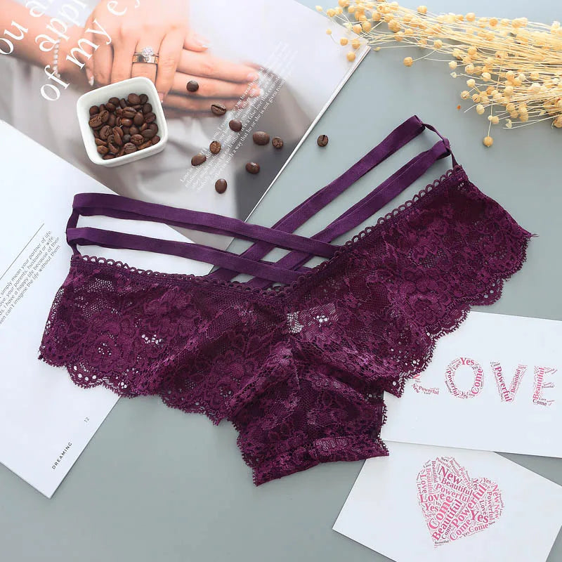 New Arrive Women Sexy Lace Panties Ladies Cross Strap Flower Lace Lingerie Female Briefs Thongs G-String Lingerie Sexy Underwear