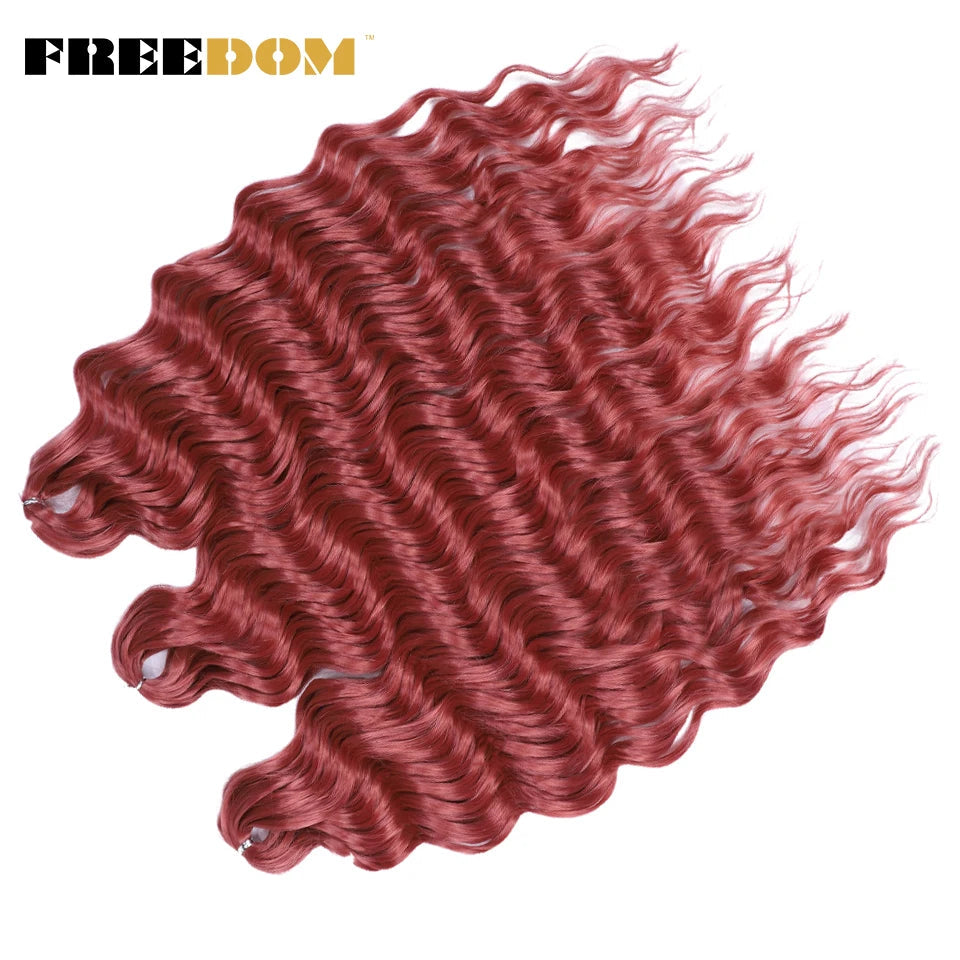 FREEDOM Synthetic Curly Braiding Hair Extensions 24 Inch/60 cm Long Deep Wavy Twist Crochet Braids Hair Ombre Brown Rainbow Hair Khamik Shop Online