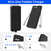 10000mAh Power Bank Portable Charger With US Plug 2 Built-in Cables Pear Daisy