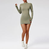 Fitness Bodysuit Sportswear Gym Set Women Clothes Jumpsuit Long Sleeved Workout Short Skirt Push Up One-piece Zipper Yoga Suit Khamik Shop Online