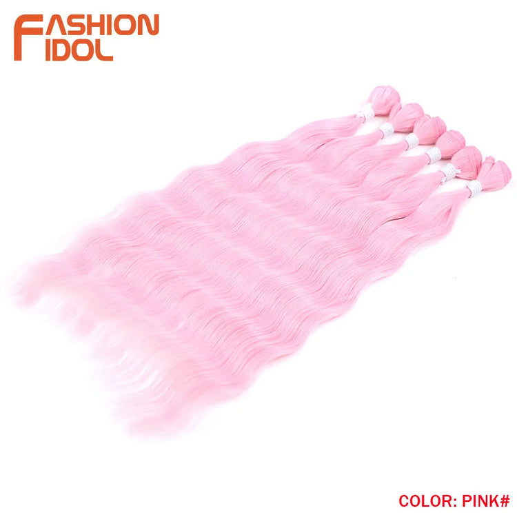 FASHION IDOL Water Wave Hair Bundles Synthetic Hair Extensions Ombre Blonde Hair Weave Bundles 6pcs 20" High Temperature Fiber Khamik Shop Online