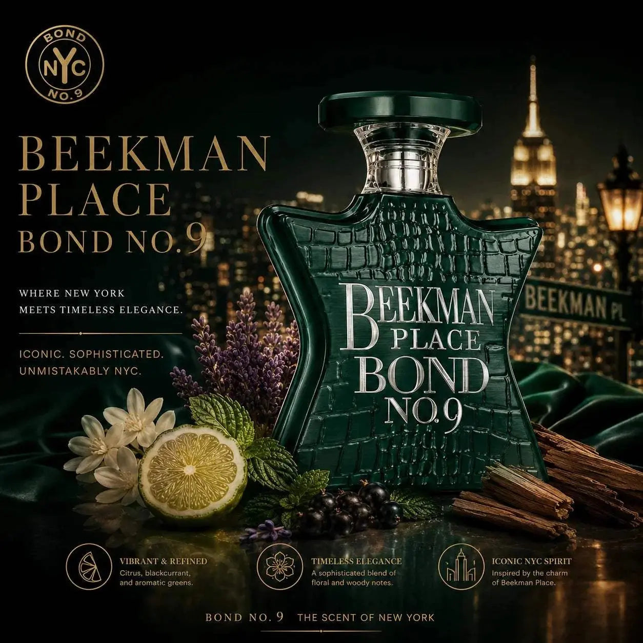 Bond No.9 Beekman Place Eau De Parfum 100ml for Men Long Lasting Luxury Niche Perfume Spray Fresh Citrus Lavender Blackcurrant Jasmine Woody Amber Musk Daily Wear Travel Gift Khamik Shop Online