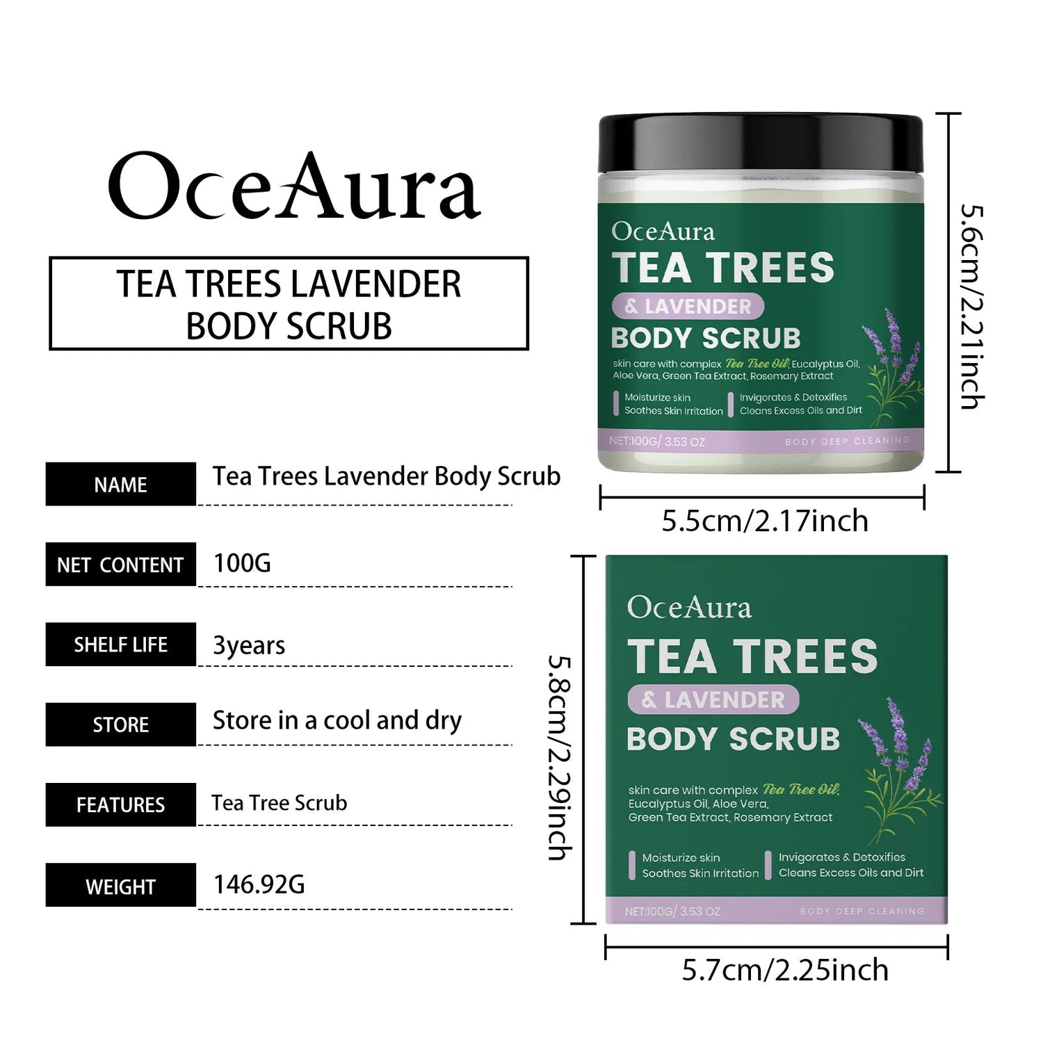 OceAura Tea Trees Lavender Body Scrub Gentle Skin Deep Cleansing Exfoliating Soothing Moisturizing Detoxifying Body Care Scrub  Khamik Shop Online