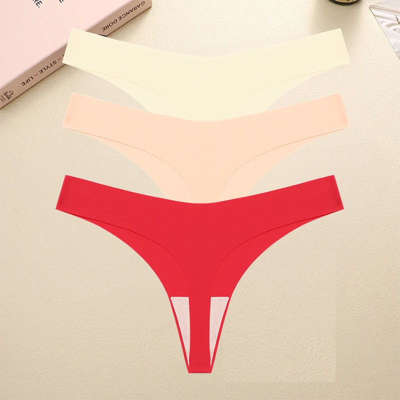 3PCS/SET Sexy G-String Underwear Female T-back Intimates Lingerie Seamless Low Waist Underpants 10 Color Lady Bikini Panty XS-XL Khamik Shop Online