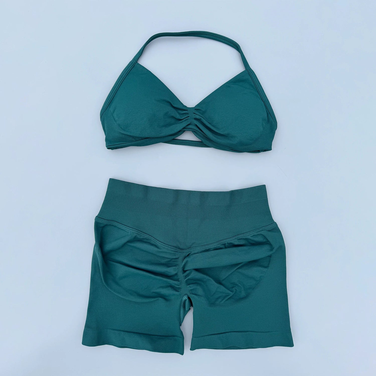 AURA SHARK Strappy Bra Gym Set Women High Support Thin Strap Seamless Halter Sports Scrunch Workout Yoga Set 2 Piece Khamik Shop Online