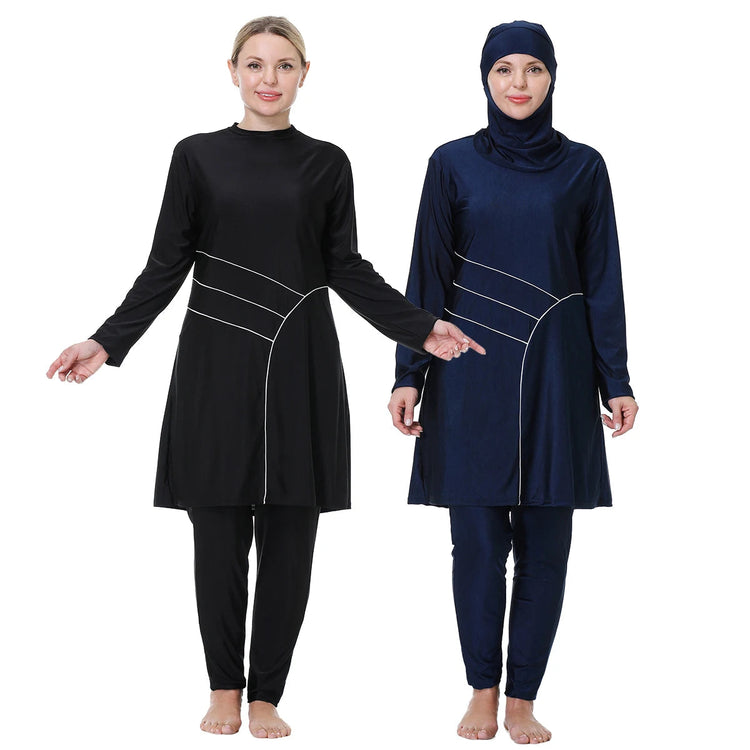 H1029 Muslim Women Fullcoverage  Long Sleeves Cover Up Burkinis Three Pieces Plus Size Swimwear Suits Khamik Shop Online