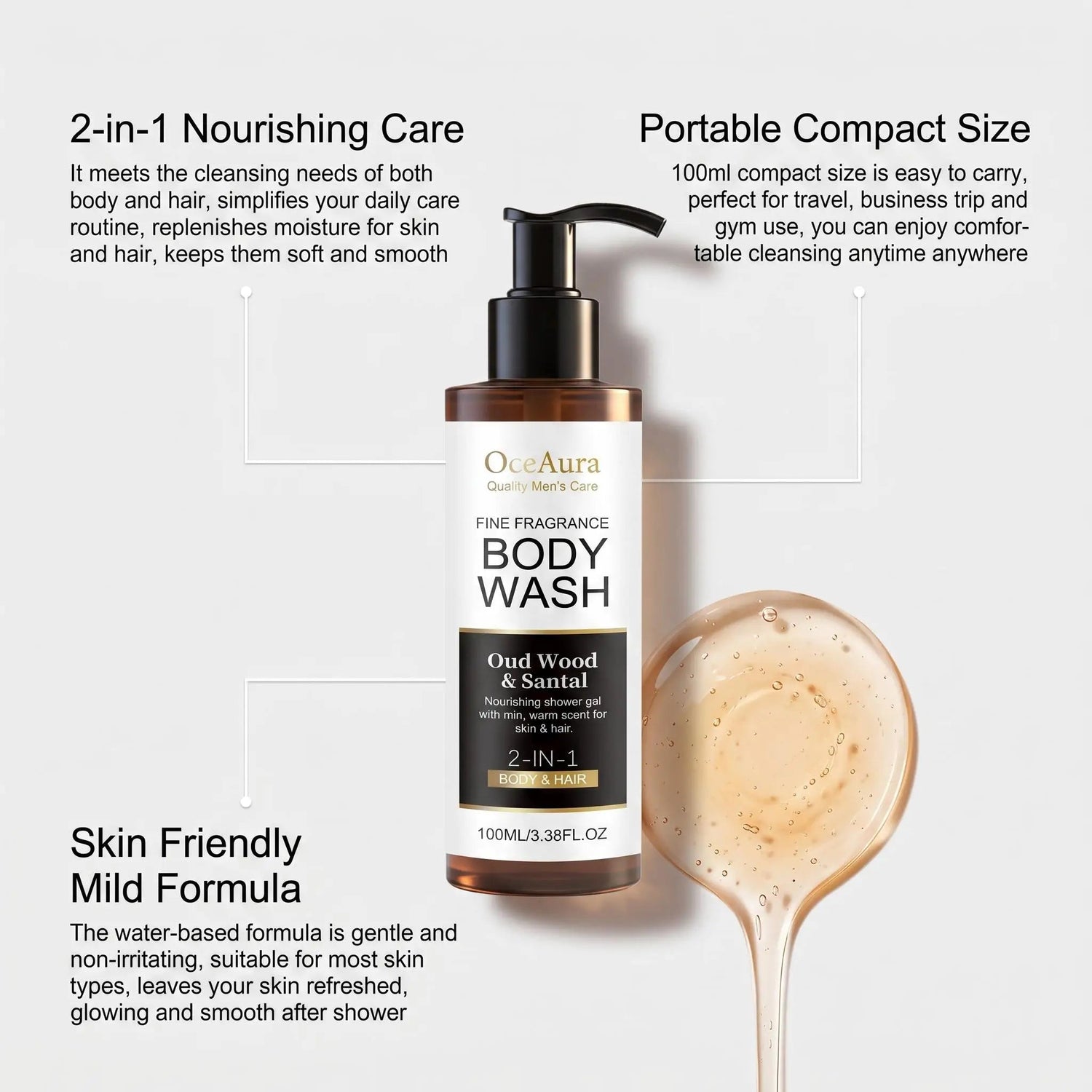 OceAura Sandalwood Body Wash Full Body Refreshing Scent Long Lasting Fragrance Cleanser Soothing Skin Care Non-irritating Odor Control Shower Gel Khamik Shop Online