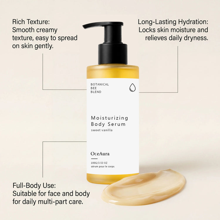 OceAura Botanical Bee Blend Sweet Vanilla Moisturizing Body Serum Long Lasting Hydrating Non Sticky Smooth Dry Skin Nourishing Khamik Shop Online