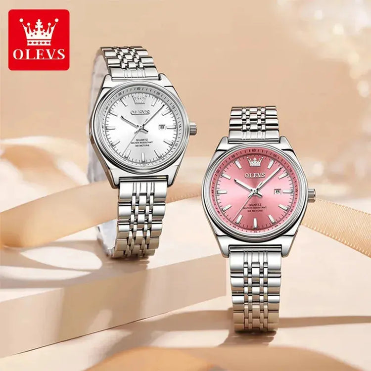 OLEVS New 3703 Watches Woman Elegant Quartz Watch Waterproof Luminous Stainless Steel Date Watches Woman Bracelet Gifts Box Khamik Shop Online