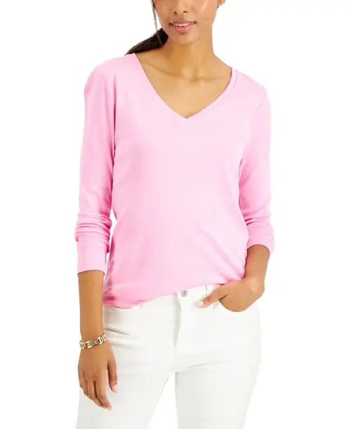 Charter Club Cotton Long Sleeve V Neck T-Shirt Amber Chrysippus