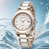 Sunkta Fashion Casual Quartz Woman Watch Elegant Luxury Ceramics Diamond Calendar Waterproof Ladies Women&