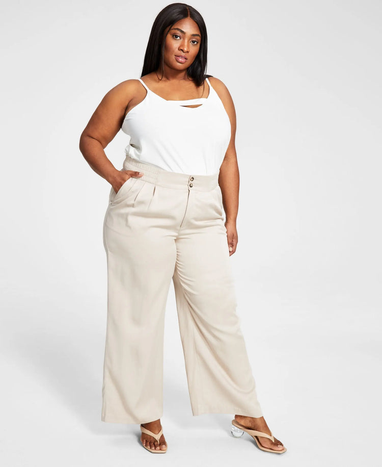 Bar III Plus Size Pleated Twill Wide Leg Pants Amber Chrysippus