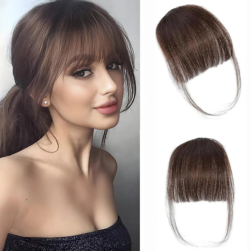 Synthetic Hair Clip In Bangs Brown Colored Invisible Front Fringes Clip in Hair Air Bangs Natural Black Fake Hair Bangs For Girl Khamik Shop Online