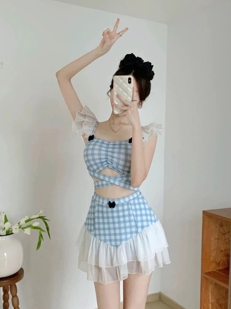 Ladies Slimming Halter Bathing Suit Cute Bowknot Retro High Neck Swimwear Fashion Summer Vacation Pool Party Outfits Khamik Shop Online