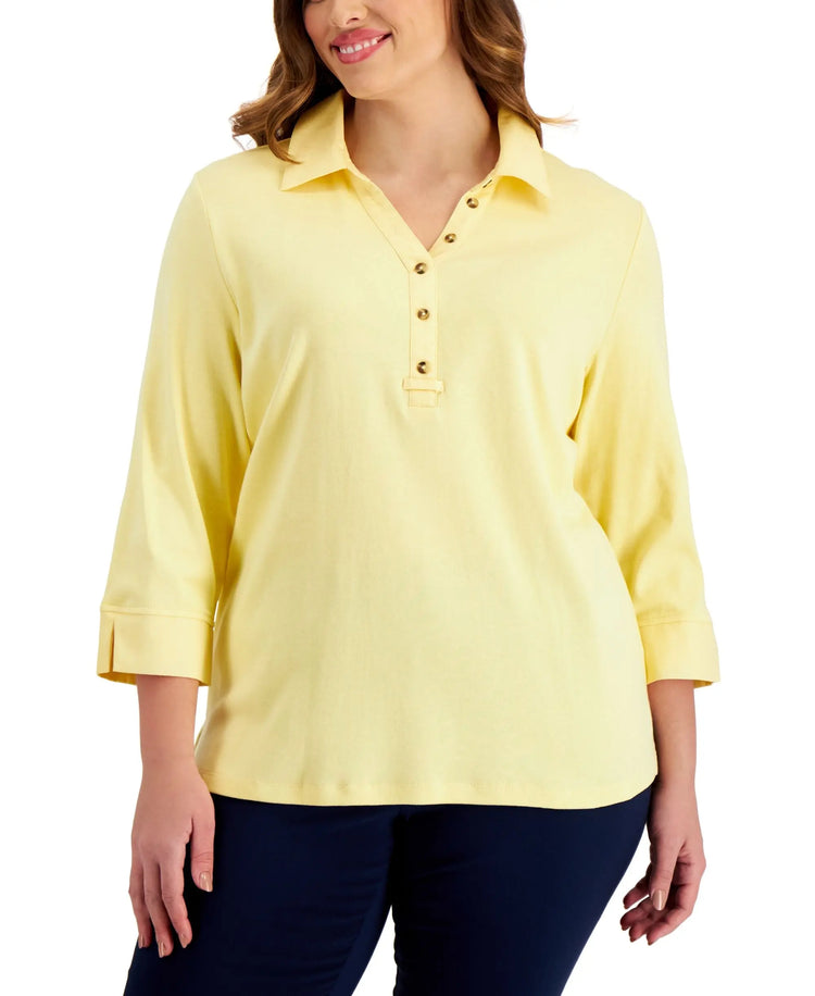 Karen Scott Plus Size 3/4 Sleeve Cotton Top Amber Chrysippus