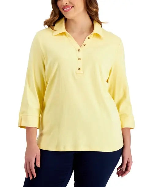 Karen Scott Plus Size 3/4 Sleeve Cotton Top Amber Chrysippus