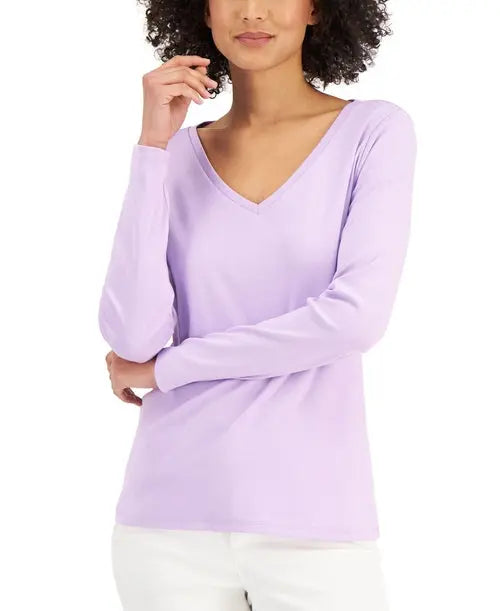 Charter Club Cotton Long Sleeve V Neck T-Shirt Amber Chrysippus