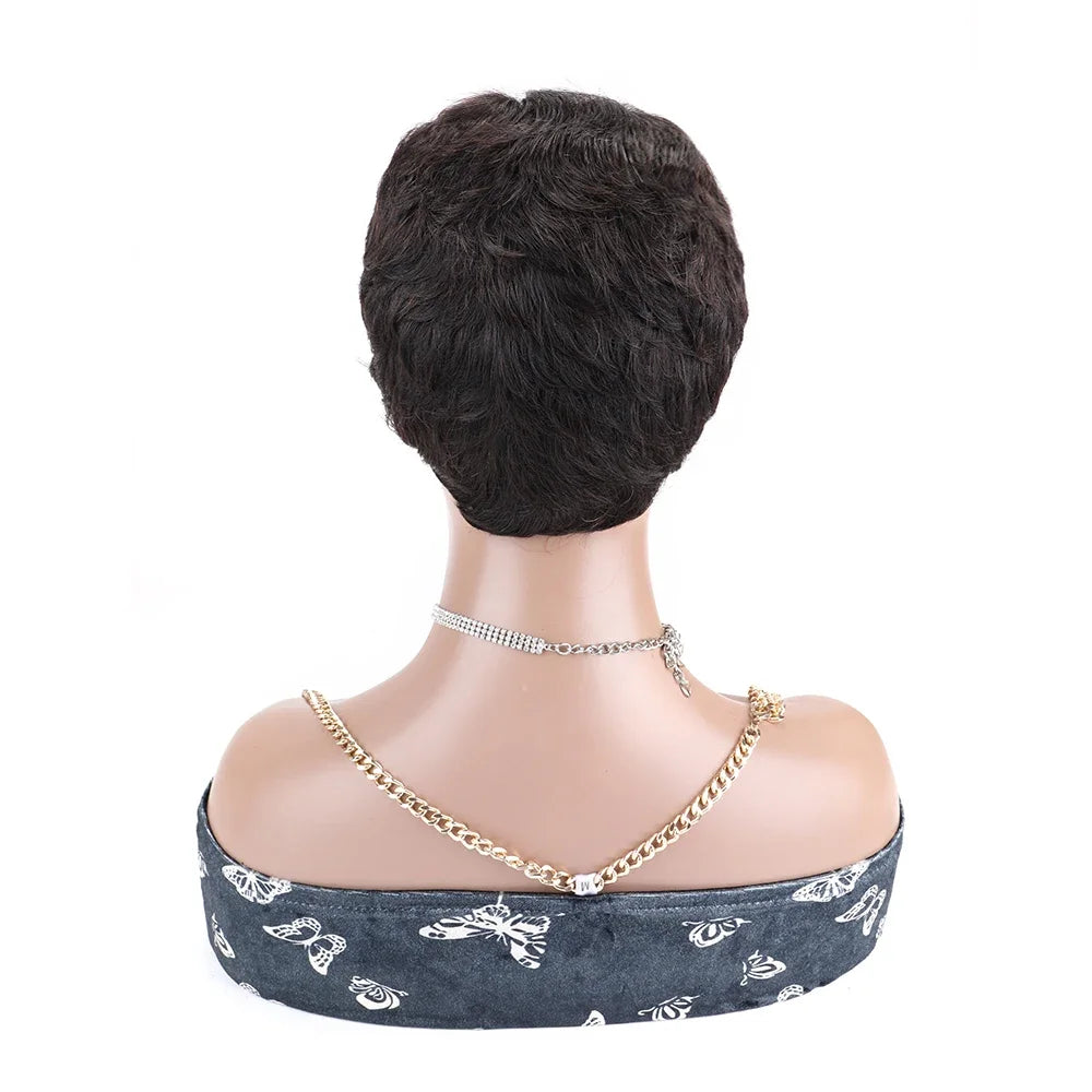 Bliss Short Human Hair Wigs Pixie Cut Straight Wigs for Black Women Full Machine Made Natural Color Cheap Remy Human Hair Wig Khamik Shop Online