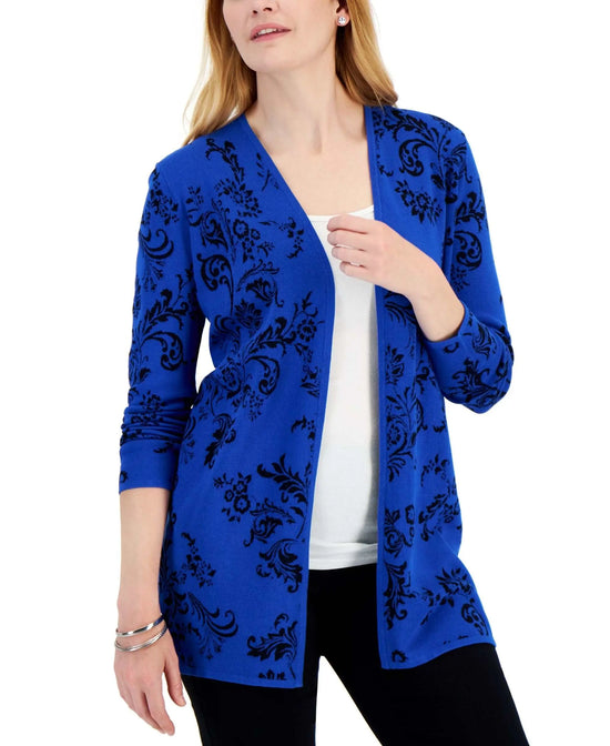 JM Collection Petite Printed Open Front Cardigan Amber Chrysippus