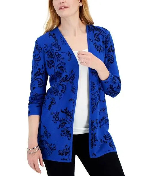 JM Collection Petite Printed Open Front Cardigan Amber Chrysippus