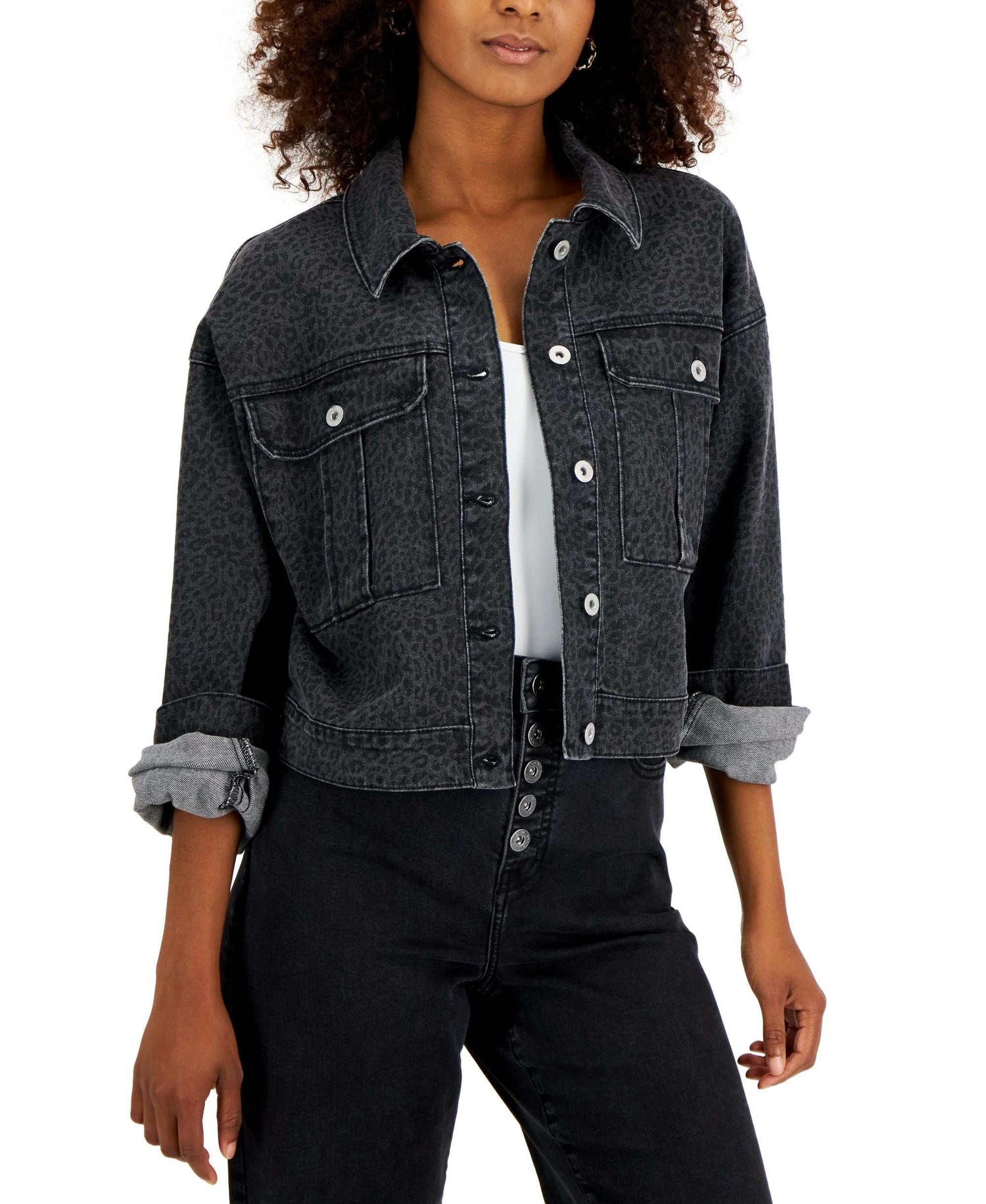 INC International Concepts Womens Printed Denim Tucker Jacket Amber Chrysippus