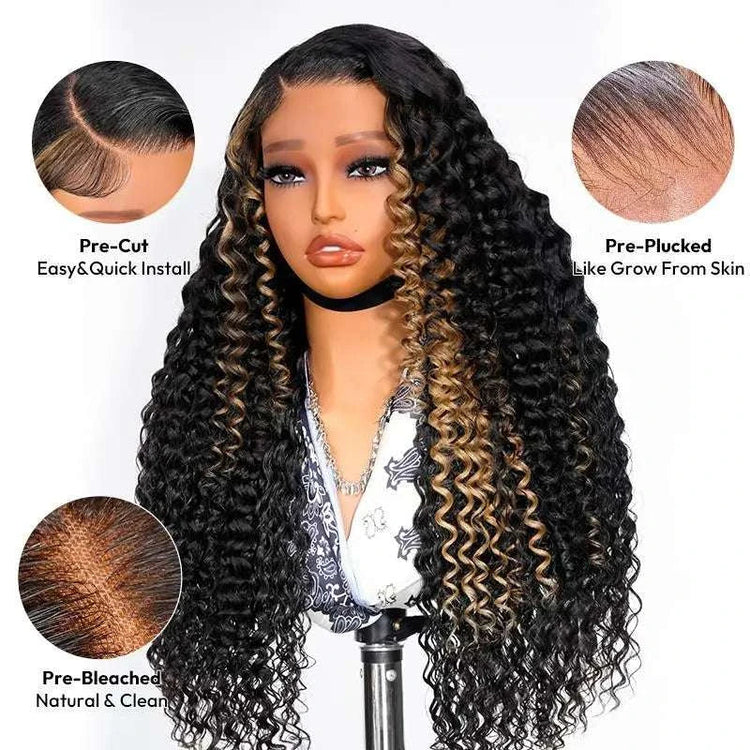 Alipearl Hair Glueless Wig Side Part Highlight Deep Wave Lace Front Wig Human Hair Pre Cut Hairline Balayage 13x4 Wig Human Hair Khamik Shop Online